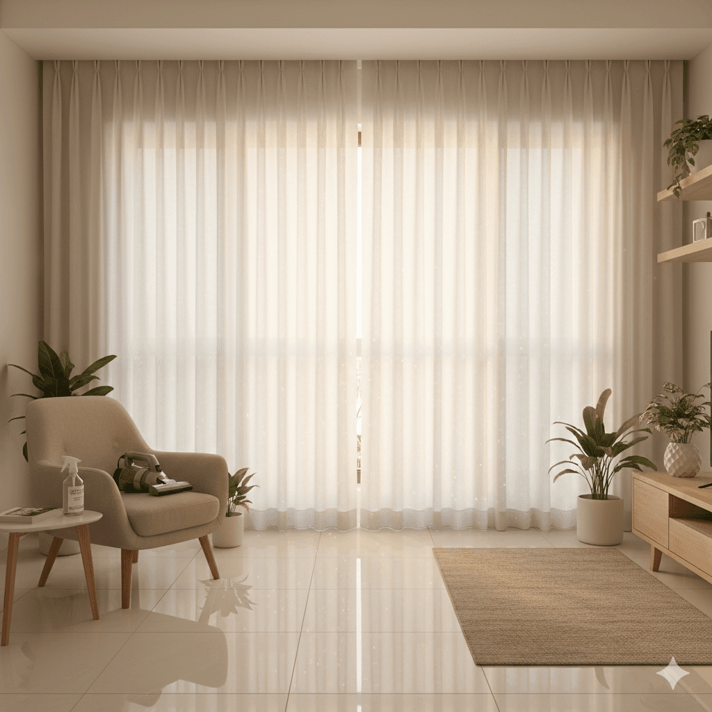 Clean, well-maintained curtains hanging in a bright Singapore home interior