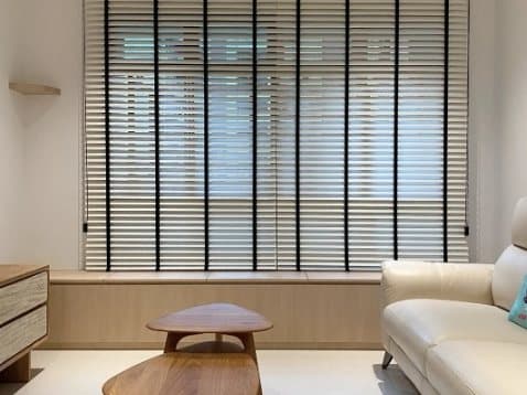 Venetian blinds with tilted slats