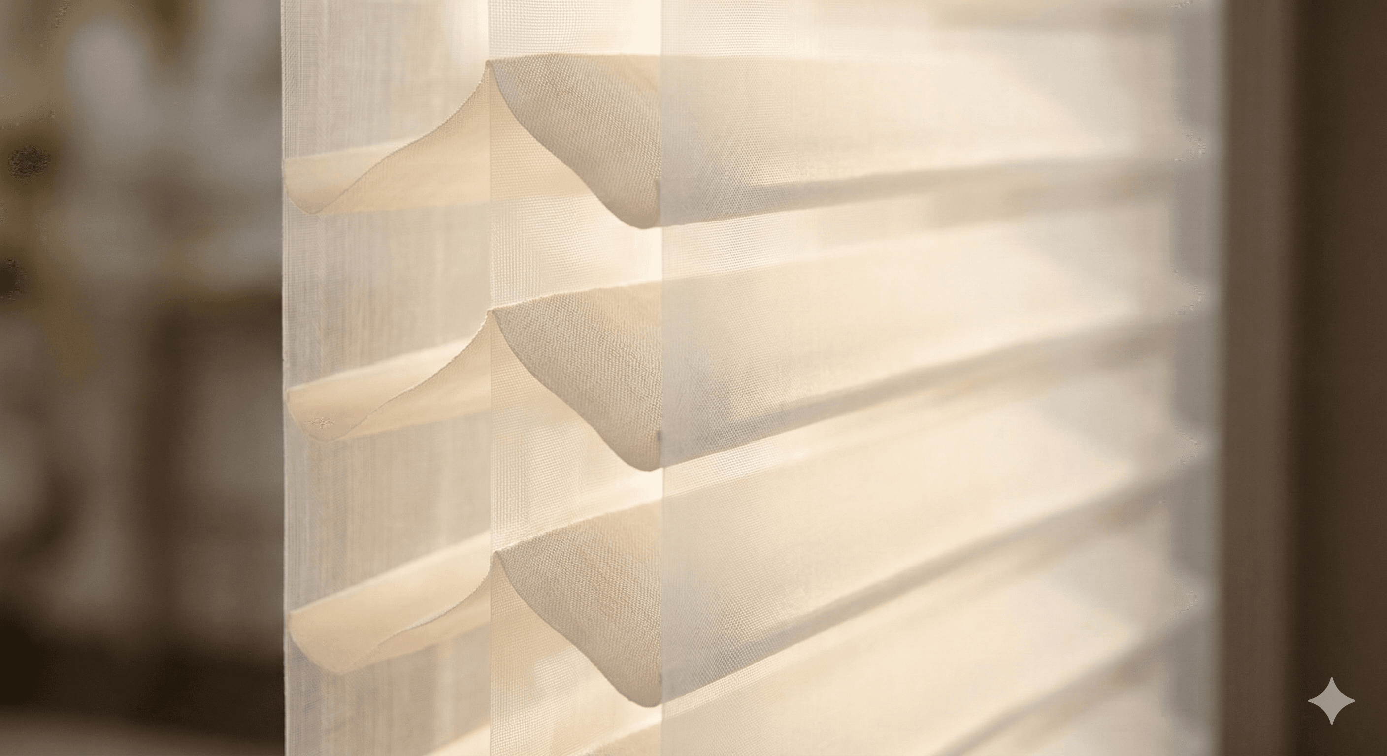 Shangri-la blinds with S-shaped fabric vanes in a Singapore condo living room providing elegant privacy with a filtered view