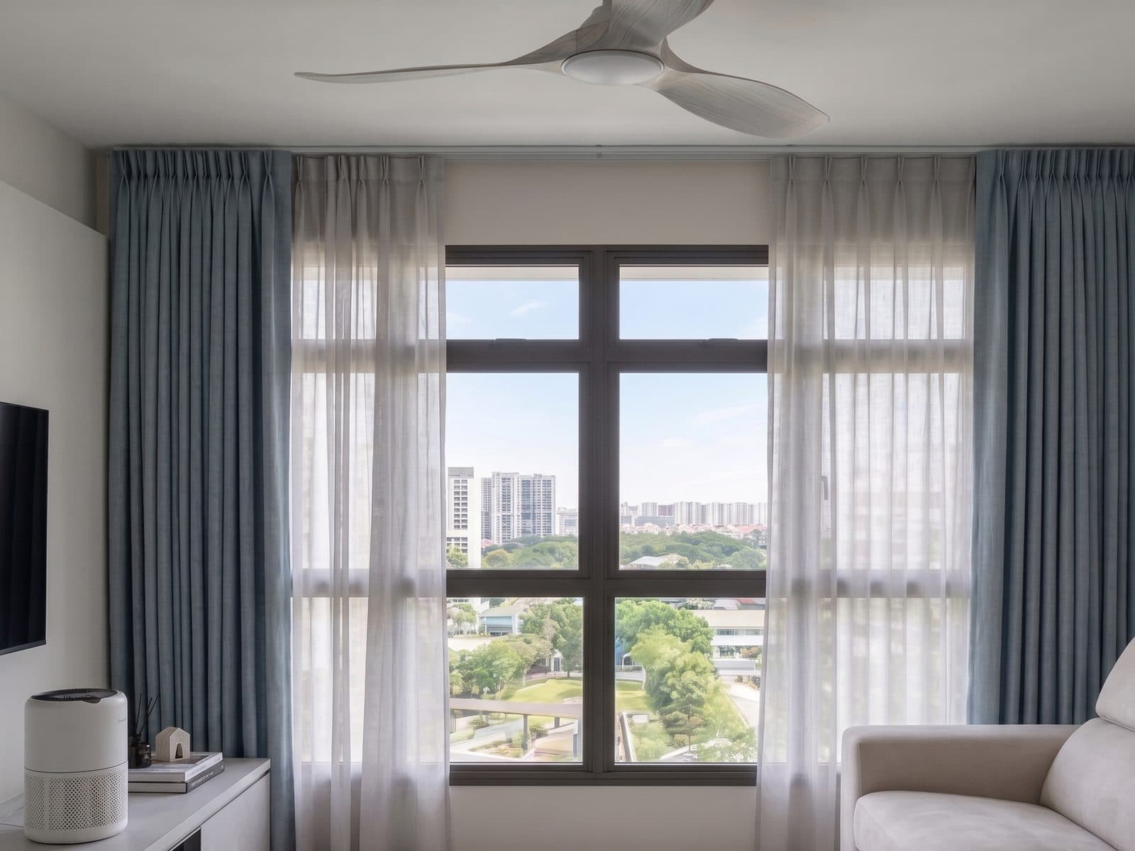 Day curtains softening afternoon light