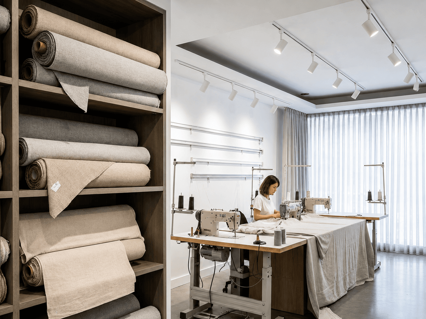 Curtain fabric and materials in the Drapeworks warehouse