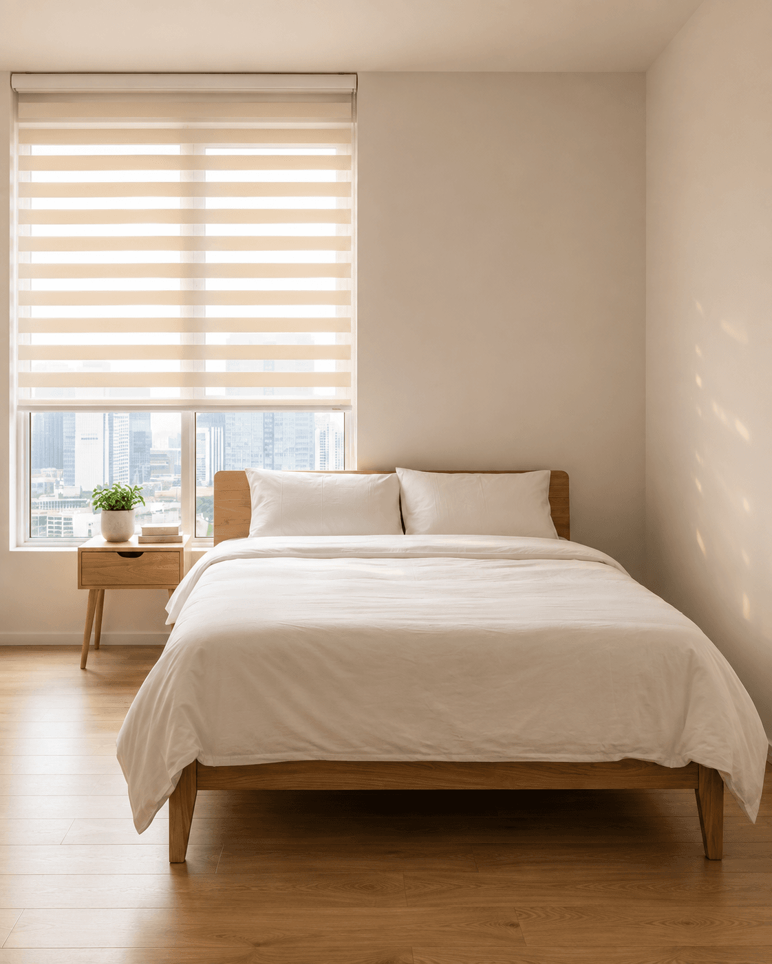 Combi blinds with alternating sheer and opaque bands