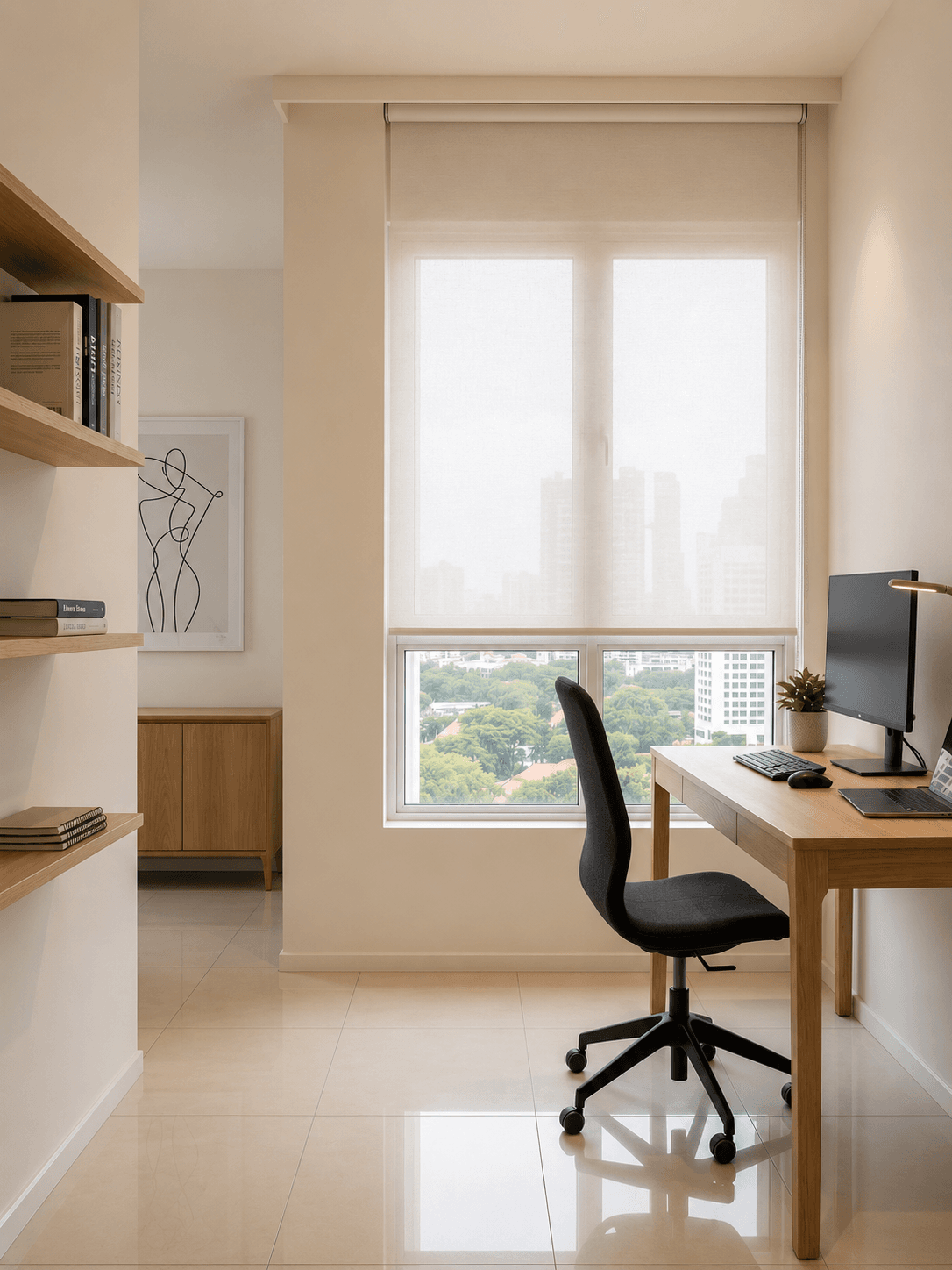 Roller blinds with a clean single-panel design